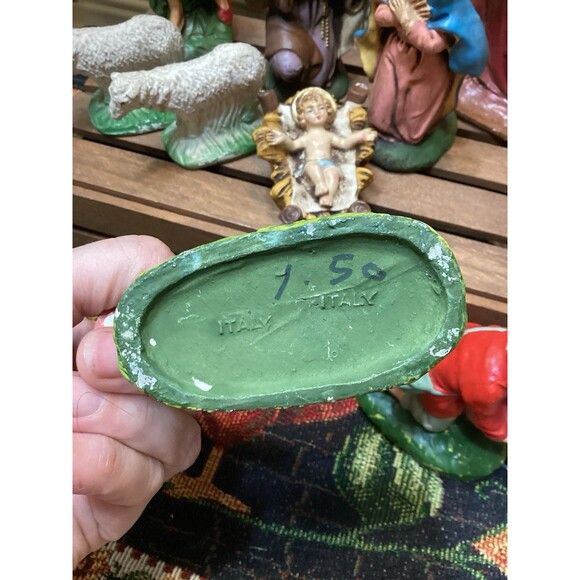 Vintage Chalkware Nativity Scene Italy Mary Jesus Shepherd W Eggs Joseph Pig - Picture 8 of 16